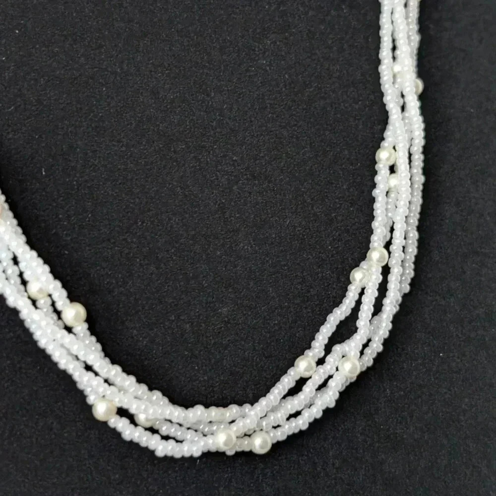 Beaded 4-Strand Pearl & Glass Necklace